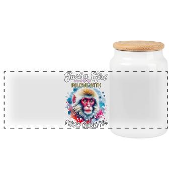 Schneeaffe Mädchen Snow Monkey - Panorama Keksdose mit Holzdeckel - Weiß - Vorne