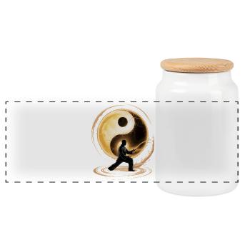 Tai Chi Zen Meditation – Chi Qigong Training  - Panorama Keksdose mit Holzdeckel - Weiß - Vorne