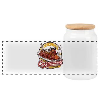 Currywurst Geht Immer | Fast Food Kult - Panorama Keksdose mit Holzdeckel - Weiß - Vorne