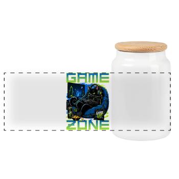Gamer Gaming Cat Video Game - Panorama Keksdose mit Holzdeckel - Weiß - Vorne