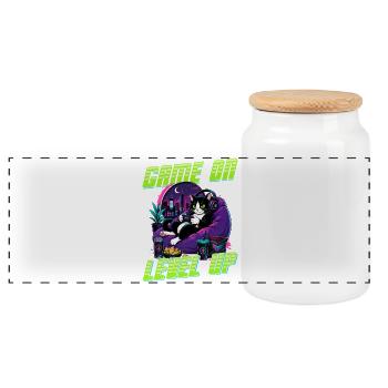 Gamer Gaming Cat Video Game - Panorama Keksdose mit Holzdeckel - Weiß - Vorne