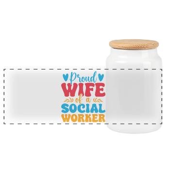 Social Worker Quote Proud Wife Of A Social Work - Panorama Keksdose mit Holzdeckel - Weiß - Vorne