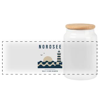 Nordsee Salz In Den Haaren Küste Meer - Panorama Keksdose mit Holzdeckel - Weiß - Vorne
