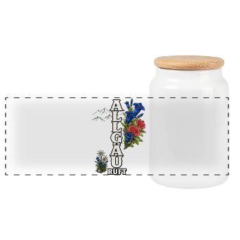 Allgäu ruft – Berge, Blumen und Heimatliebe - Panorama Keksdose mit Holzdeckel - Weiß - Vorne
