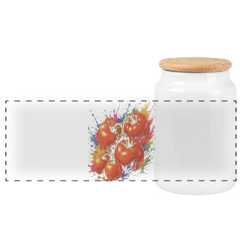 Tomato on the Vine, mehrfarbiges Gemüse, Splash Art - Panorama Keksdose mit Holzdeckel - Weiß - Vorne