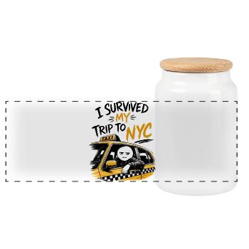 Taxi New York City Gelber Humor NYC Meme - Panorama Keksdose mit Holzdeckel - Weiß - Vorne