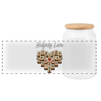Mahjong Love Chinese Game Social Club - Panoramic Cookie Jar with Wooden Lid - white - Front