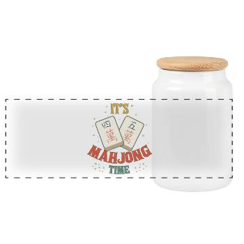 Mahjong-Spiel-Sozialclub Es ist Mahjong-Zeit - Panorama Keksdose mit Holzdeckel - Weiß - Vorne