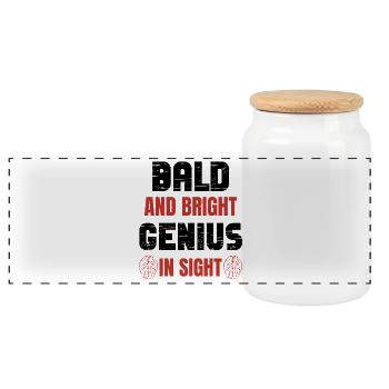 Bald Genius Quote - Panoramic Cookie Jar with Wooden Lid - white - Front
