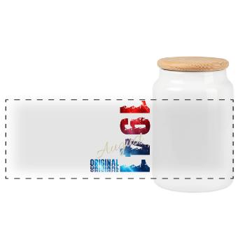 85. Geburtstag Geschenk Original August 1941 - Panorama Keksdose mit Holzdeckel - Weiß - Vorne