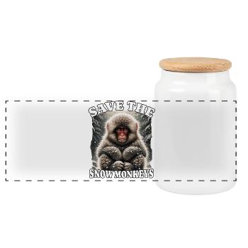 Schneeaffe Save Snow Monkey - Panorama Keksdose mit Holzdeckel - Weiß - Vorne