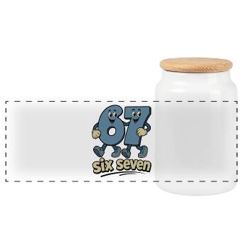 six seven | Zahlenduo 6 und 7 | Fröhliche Ziffern - Panorama Keksdose mit Holzdeckel - Weiß - Vorne