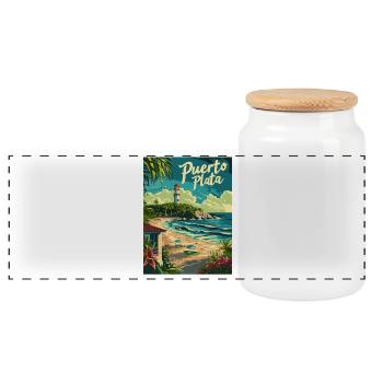  Puerto Plata Karibik Strand und Leuchtturm - Panorama Keksdose mit Holzdeckel - Weiß - Vorne