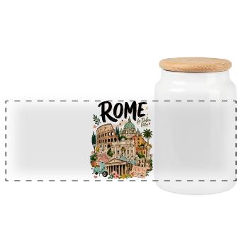 Rome la Dolce Vita Design - Panoramic Cookie Jar with Wooden Lid - white - Front