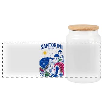Santorini, Griechenland, Reisedesign - Panorama Keksdose mit Holzdeckel - Weiß - Vorne