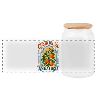 Andalucia Costa del Sol Design - Panoramic Cookie Jar with Wooden Lid - white - Front