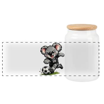 Süßer Koala spielt Fußball - Panorama Keksdose mit Holzdeckel - Weiß - Vorne