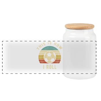 Fußballspieler-Geschenk So rolle ich - Panorama Keksdose mit Holzdeckel - Weiß - Vorne