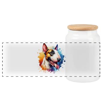 Bullterrier Motiv - Panorama Keksdose mit Holzdeckel - Weiß - Vorne