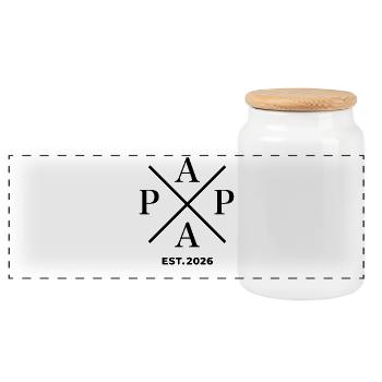 Papa Est. 2026 | Vater | Vatertag Geschenk - Panorama Keksdose mit Holzdeckel - Weiß - Vorne