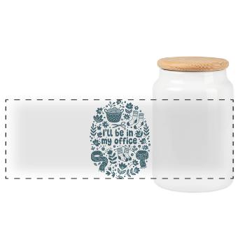 Funny Crochet Lover Ill Be In My Office Yarn - Panoramic Cookie Jar with Wooden Lid - white - Front