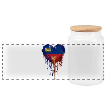 Liechtenstein Venezuela Flaggenherz Tropfenkunst - Panorama Keksdose mit Holzdeckel - Weiß - Vorne