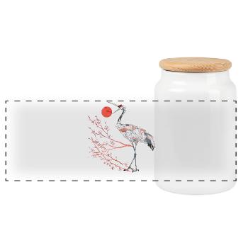 Geometrischer Reiher mit Kirschblüten - Panorama Keksdose mit Holzdeckel - Weiß - Vorne