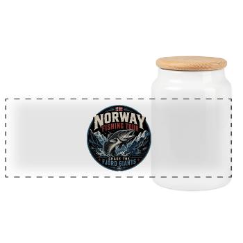 Norwegen Angeln - Panorama Keksdose mit Holzdeckel - Weiß - Vorne