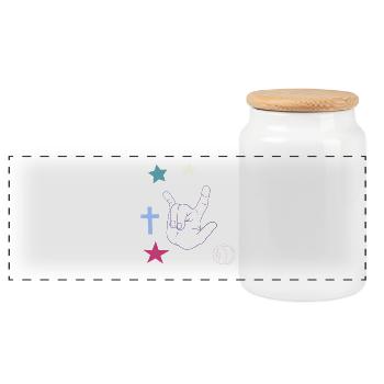 Hand signal with cross, stars and moon - Panoramic Cookie Jar with Wooden Lid - white - Front
