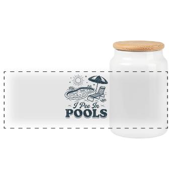 Ich pinkle in Pools - Panorama Keksdose mit Holzdeckel - Weiß - Vorne