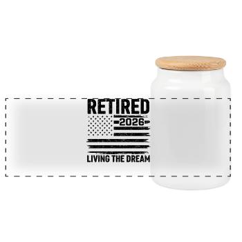 Retired 2026 Living The Dream - Panorama Keksdose mit Holzdeckel - Weiß - Vorne