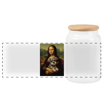 Schnauzer Mona Lisa Kunstparodie Hundeporträt - Panorama Keksdose mit Holzdeckel - Weiß - Vorne
