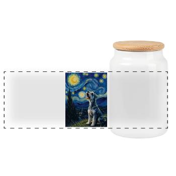 Sternennacht-Schnauzer-Kunstparodie-Porträt - Panorama Keksdose mit Holzdeckel - Weiß - Vorne