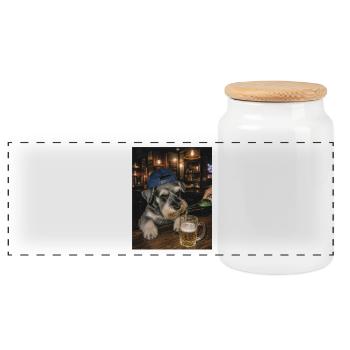 Durstiger Schnauzer, Bierliebhaber, Hundehumor - Panorama Keksdose mit Holzdeckel - Weiß - Vorne