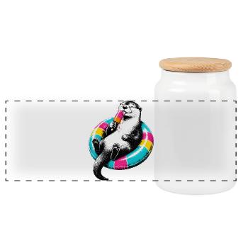 Otter mit Eis im Stencil Style - Panorama Keksdose mit Holzdeckel - Weiß - Vorne