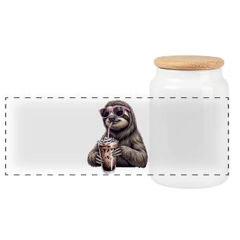 Faultier Eiskaffee  - Panorama Keksdose mit Holzdeckel - Weiß - Vorne