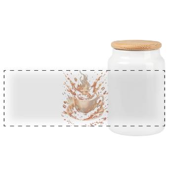 Hot Beans Art Splash Kaffeetasse - Panorama Keksdose mit Holzdeckel - Weiß - Vorne