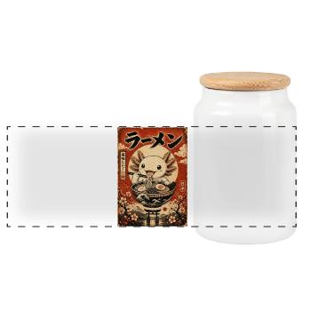 Axolotl, Ramen, Japanische Nudeln, Kawaii, Anime - Panorama Keksdose mit Holzdeckel - Weiß - Vorne