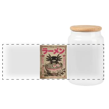 Axolotl, Ramen, Japanische Nudeln, Kawaii, Anime - Panorama Keksdose mit Holzdeckel - Weiß - Vorne