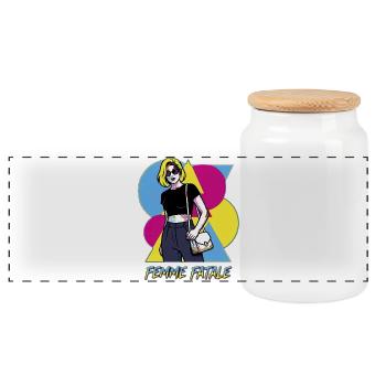 Femme Fatale Pop Art - Panorama Keksdose mit Holzdeckel - Weiß - Vorne
