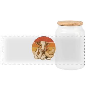 Cow And Chicken - Panorama Keksdose mit Holzdeckel - Weiß - Vorne