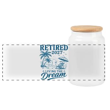 Retired 2027 Living The Dream - Panorama Keksdose mit Holzdeckel - Weiß - Vorne
