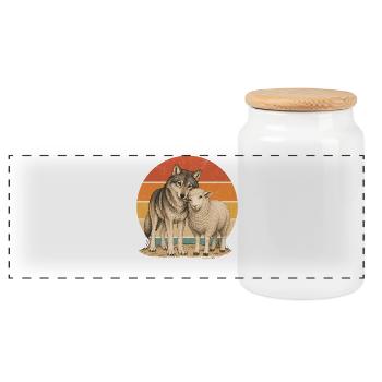 Wolf und Schaf - Panorama Keksdose mit Holzdeckel - Weiß - Vorne