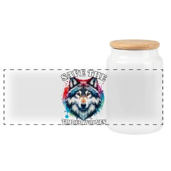 Grauwolf Save Timber Wolf - Panorama Keksdose mit Holzdeckel - Weiß - Vorne