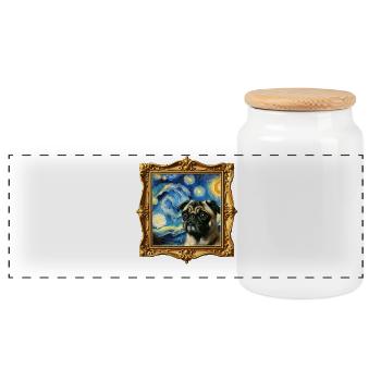 Mops Starry Night - Panorama Keksdose mit Holzdeckel - Weiß - Vorne