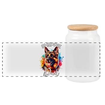 Deutscher Schäferhund Papa - Panorama Keksdose mit Holzdeckel - Weiß - Vorne