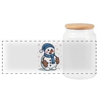 Snowman - Panoramic Cookie Jar with Wooden Lid - white - Front