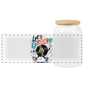 Let's Groove Schallplatte Retro Musik Design   - Panorama Keksdose mit Holzdeckel - Weiß - Vorne