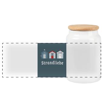 Strandliebe – Küstenposter Minimalistisch - Panorama Keksdose mit Holzdeckel - Weiß - Vorne