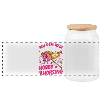 Aus dem Weg Hobby Horsing Girl Steckenpferd - Panorama Keksdose mit Holzdeckel - Weiß - Vorne